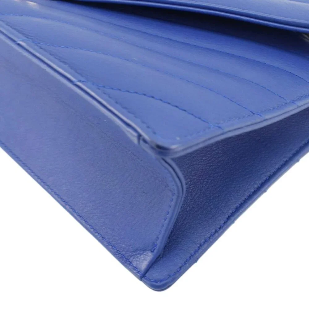 Chanel Coco Envelope Flap Quilted Chevron Leather Crossbody Bag Blue - Picture 8 of 13